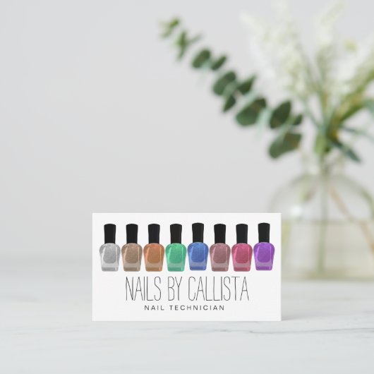 Glam Sparkly Kleurrijke Glitter Poolse Nail Tech Visitekaartje (Staand voorkant)