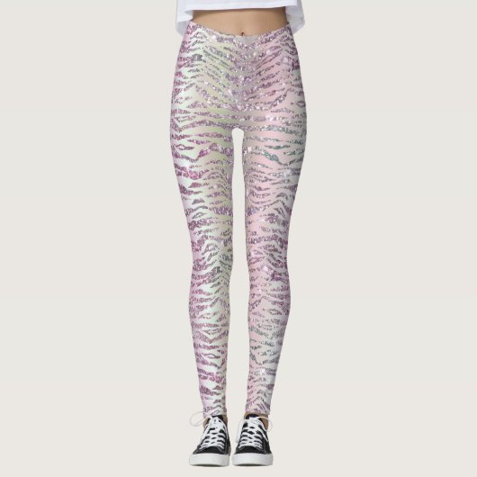 Glam Sparkly Pink Diamond Tiger Stripes Leggings (Voorkant)