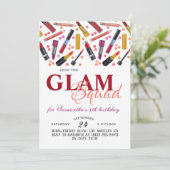 Glam Squad make-up verjaardagsuitnodiging Kaart (Staand voorkant)