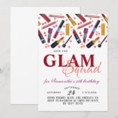 Glam Squad make-up verjaardagsuitnodiging Kaart (Voorkant / Achterkant)