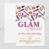 Glam Squad Makeup Birthday Uitnodiging (Voorkant / Achterkant)