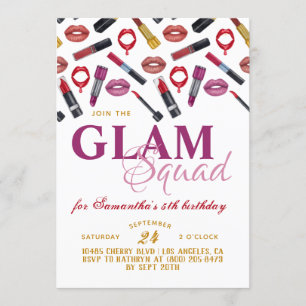 Glam Squad Makeup Birthday Uitnodiging