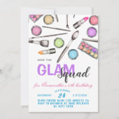 Glam Squad Makeup Birthday Uitnodiging (Voorkant)