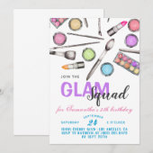 Glam Squad Makeup Birthday Uitnodiging (Voorkant / Achterkant)