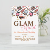 Glam Squad Makeup Birthday Uitnodiging (Staand voorkant)
