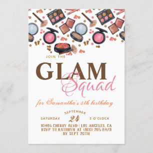 Glam Squad Makeup Birthday Uitnodiging