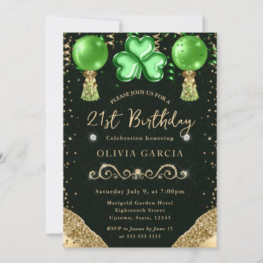 Glam St. Patrick's Ballonnen 21e Verjaardag Kaart (Voorkant)