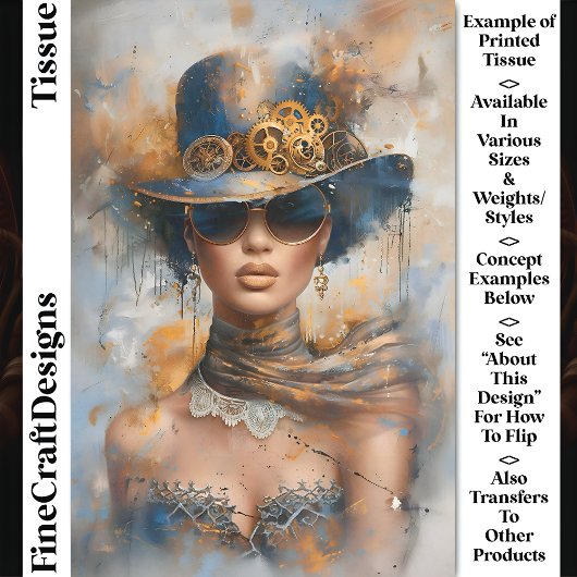Glam Steampunk Vrouw Met Hoed, Bril CV1 Découpage Tissuepapier