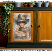 Glam Steampunk Vrouw Met Hoed, Bril CV1 Découpage Tissuepapier