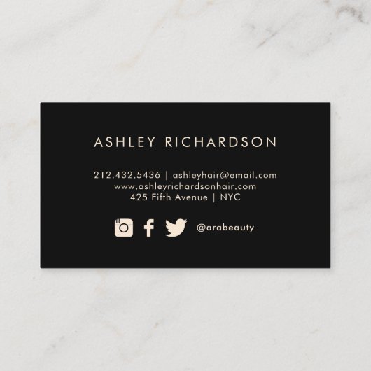 Glam Stijlvol Blush Pink, Black en Faux Gold Visitekaartje (Achterkant)