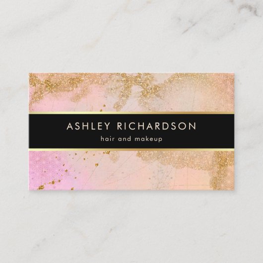 Glam Stijlvol Blush Pink, Black en Faux Gold Visitekaartje (Voorkant)