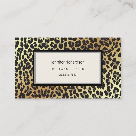 Glam Stijlvolle Chic Leopard Print en Gold Foil lo Visitekaartje (Voorkant)