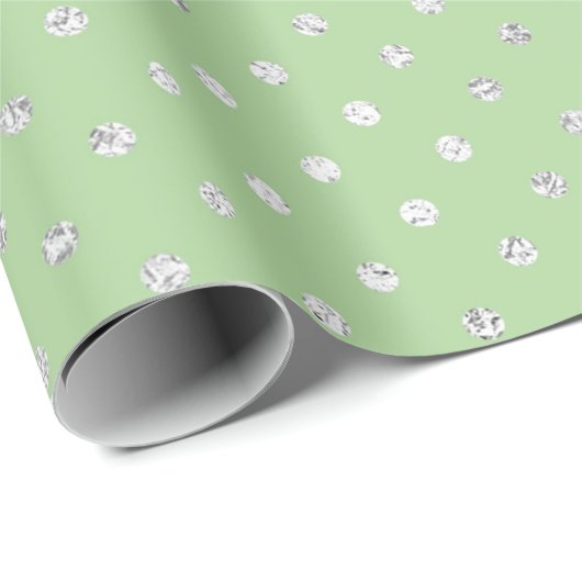 Glam Stippen Diamonds Mint Green Silver Vip Cadeaupapier (Rol Hoek)