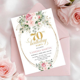 Glam Stof Roze en Gouden 70e Verjaardagsuitnodigin Kaart