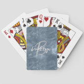 Glam Stofblauw Stardust Wervel Schrift Monogram Pokerkaarten (Achterkant)