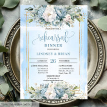 Glam Stofblauw Witte Bloemengold Proefbruiloft Uit