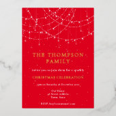 Glam String Light Snow Red-kerstfeest Luxe Folie Uitnodiging (Voorkant)