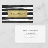 Glam Stripes | Chic Faux Gold Foil Visitekaartje (Voorkant / Achterkant)