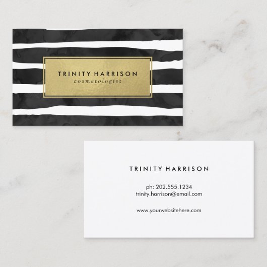 Glam Stripes | Chic Faux Gold Foil Visitekaartje (Voorkant / Achterkant)