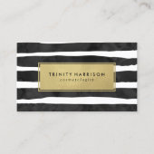 Glam Stripes | Chic Faux Gold Foil Visitekaartje (Voorkant)