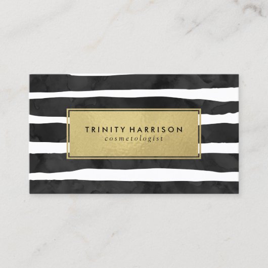 Glam Stripes | Chic Faux Gold Foil Visitekaartje (Voorkant)