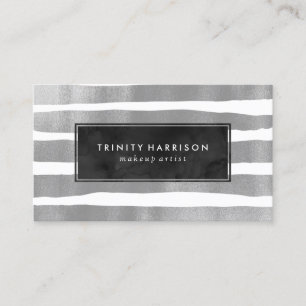 Glam Stripes   Chic Silver Foil look Visitekaartje