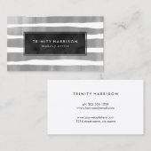 Glam Stripes | Chic Silver Foil look Visitekaartje (Voorkant / Achterkant)