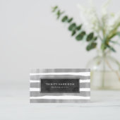 Glam Stripes | Chic Silver Foil look Visitekaartje (Staand voorkant)