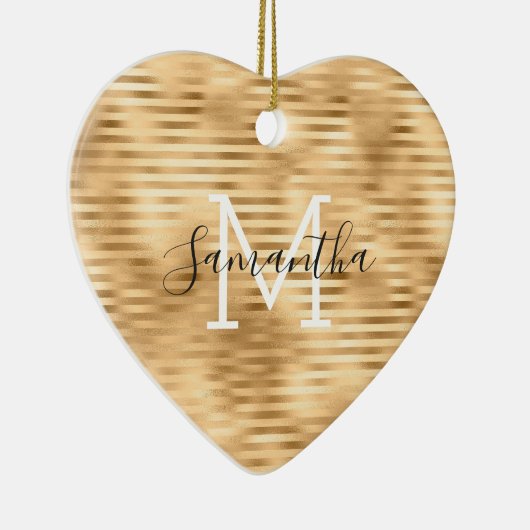 Glam Stripes, gepersonaliseerd monogram Keramisch Ornament (Rechts)