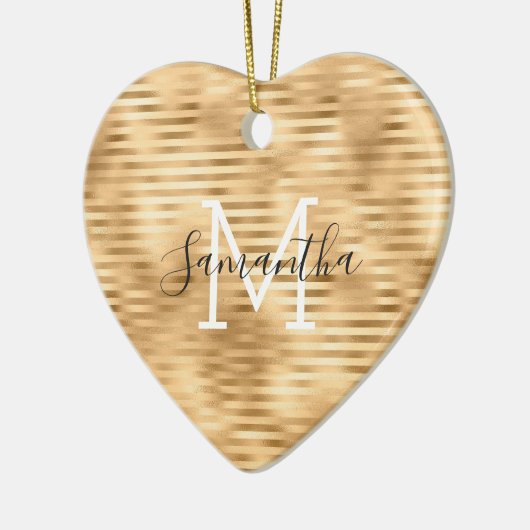 Glam Stripes, gepersonaliseerd monogram Keramisch Ornament (Links)