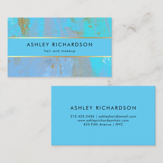 Glam Stylish Blauwgroen, Turquoise en Faux Gold Visitekaartje (Voorkant / Achterkant)
