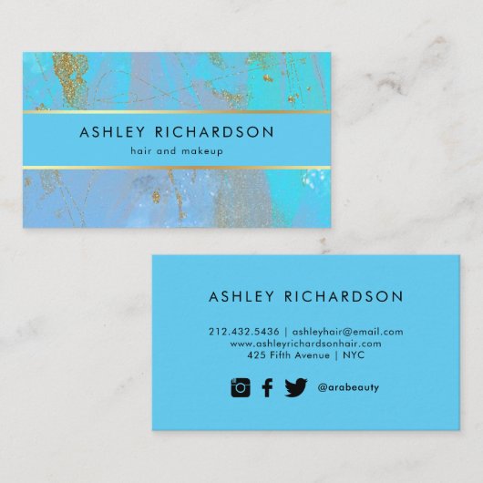 Glam Stylish Blauwgroen, Turquoise en Faux Gold Visitekaartje (Voorkant / Achterkant)