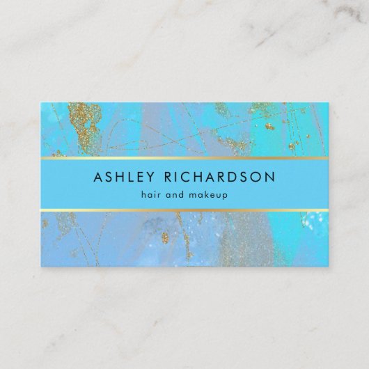 Glam Stylish Blauwgroen, Turquoise en Faux Gold Visitekaartje (Voorkant)