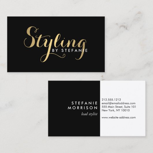 Glam Stylist Script Tekst Goud/Zwart Visitekaartje (Voorkant / Achterkant)