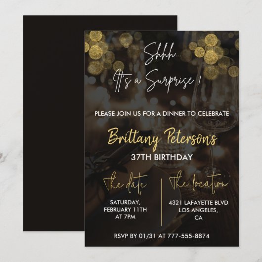 Glam Surprise 37e verjaardag uitnodigingen Glitter (Voorkant / Achterkant)