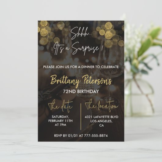 Glam Surprise 72e verjaardag uitnodigingen Glitter (Staand voorkant)