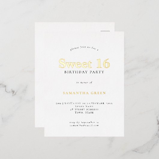 Glam Sweet 16 Birthday Party Glam Real Folie Uitnodiging Briefkaart (Voorkant / Achterkant)