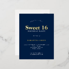 Glam Sweet 16 Birthday Party Navy Blue Glam Folie Uitnodiging Briefkaart