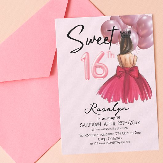 Glam Sweet 16 Prinses Verjaardagsfeestje Kaart