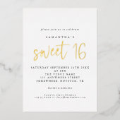 Glam Sweet 16 Verjaardagsfeest Script Echt Folie I Uitnodiging (Voorkant)