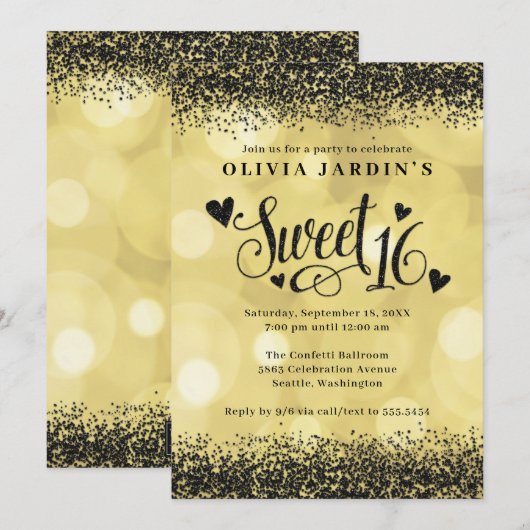 Glam Sweet 16, zwart en geel Kaart (Voorkant / Achterkant)