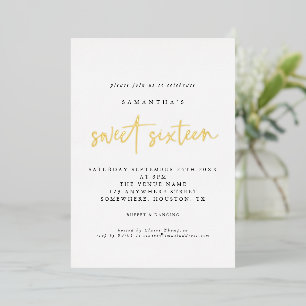 Glam Sweet Sixteen Verjaardagsfeest Script Echt Folie Uitnodiging