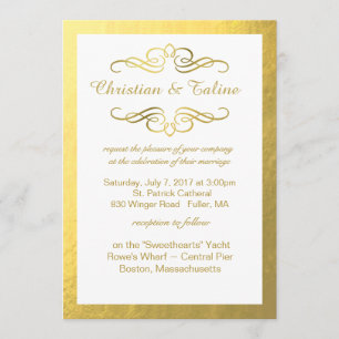 Glam Swirly Flourish Gold Foil Outline Bruiloft Kaart