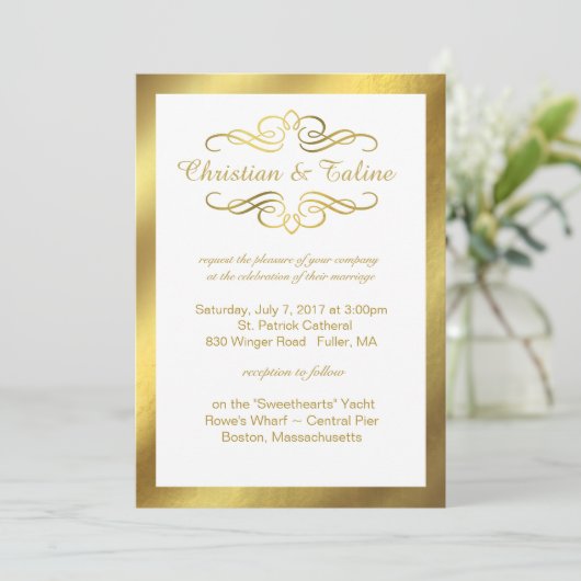 Glam Swirly Flourish Gold Foil Outline Weddenschap Kaart (Staand voorkant)