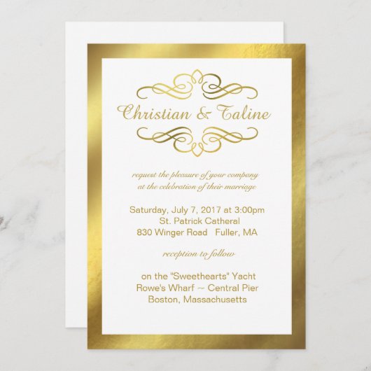 Glam Swirly Flourish Gold Foil Outline Weddenschap Kaart (Voorkant / Achterkant)