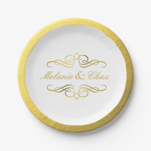 Glam Swirly Flourish Gold Foil Outline Weddenschap Papieren Bordje