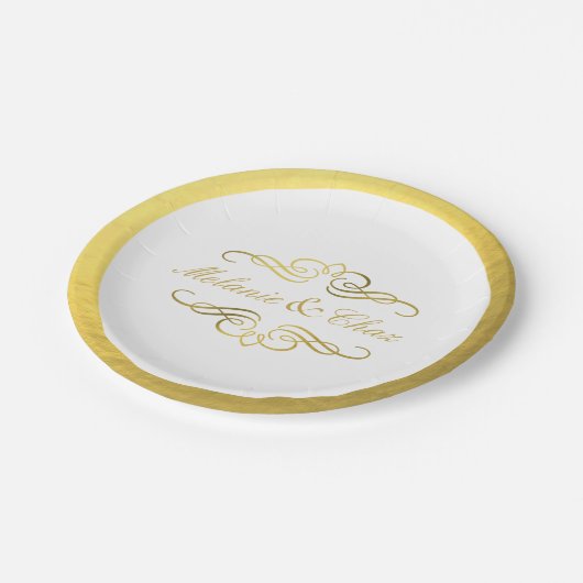 Glam Swirly Flourish Gold Foil Outline Weddenschap Papieren Bordje (Gekanteld)