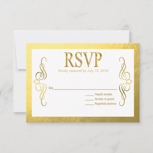 Glam Swirly Flourish Gold Foil RSVP | Goud wit (Voorkant)