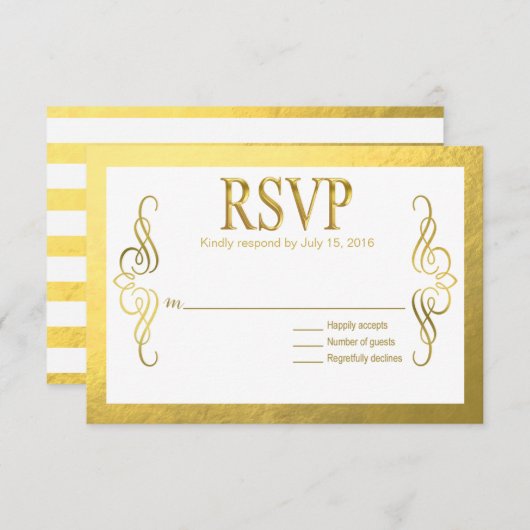Glam Swirly Flourish Gold Foil RSVP | Goud wit (Voorkant / Achterkant)
