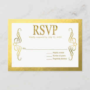 Glam Swirly Flourish Gold Foil RSVP Goud wit Kaartje